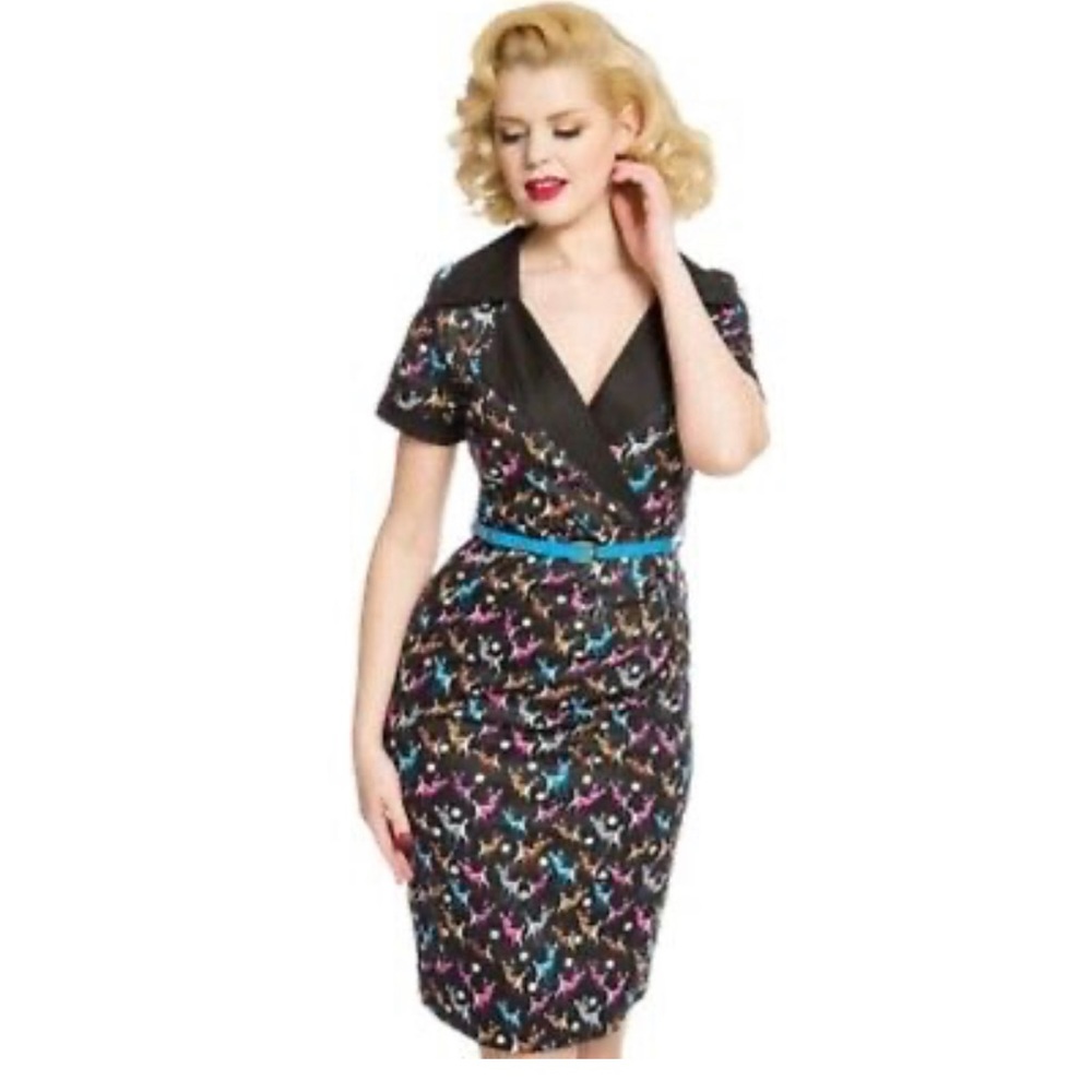 NWOT Lindy Bop deer print dress size XS/UK 8/US 4